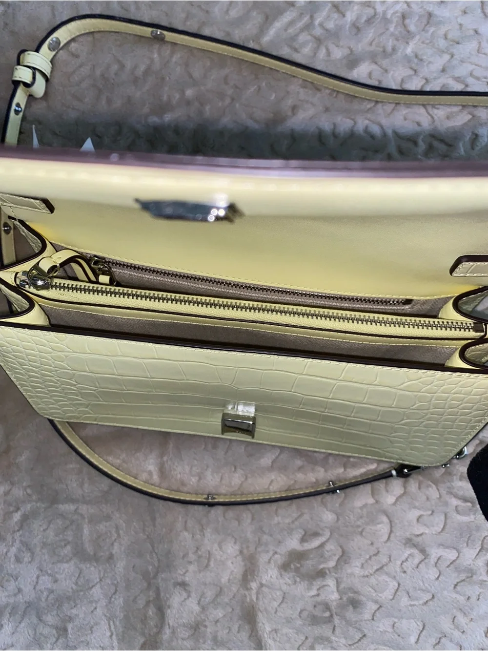 Tory Burch Pale Yellow Croc-Embossed Leather Crossbody